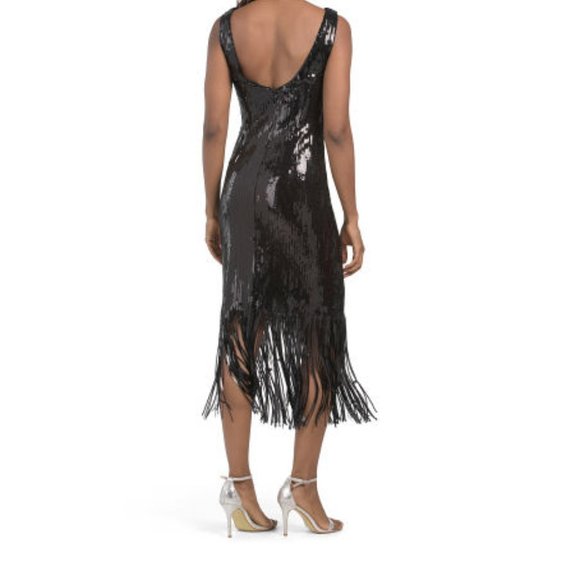 NANETTE LEPORE V-Neck Black Sequin Fringe Dress Size: 8 NWT - Picture 2 of 2